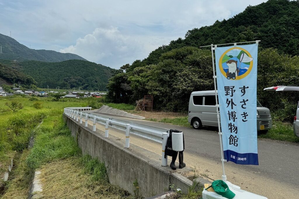 池のほとりには「すさき野外博物館」の幟が立てられた。